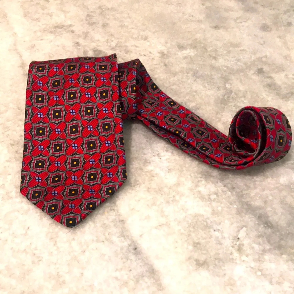 Robert Talbott Nordstrom Silk Tie Mens Red Black Best‎ of Class Quartrefoil USA